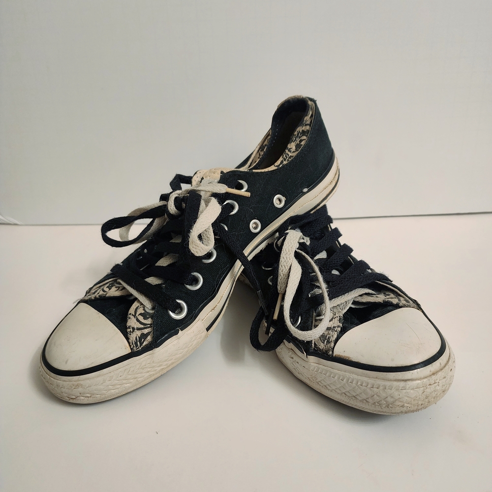 Black & White Converse With Double Tongue